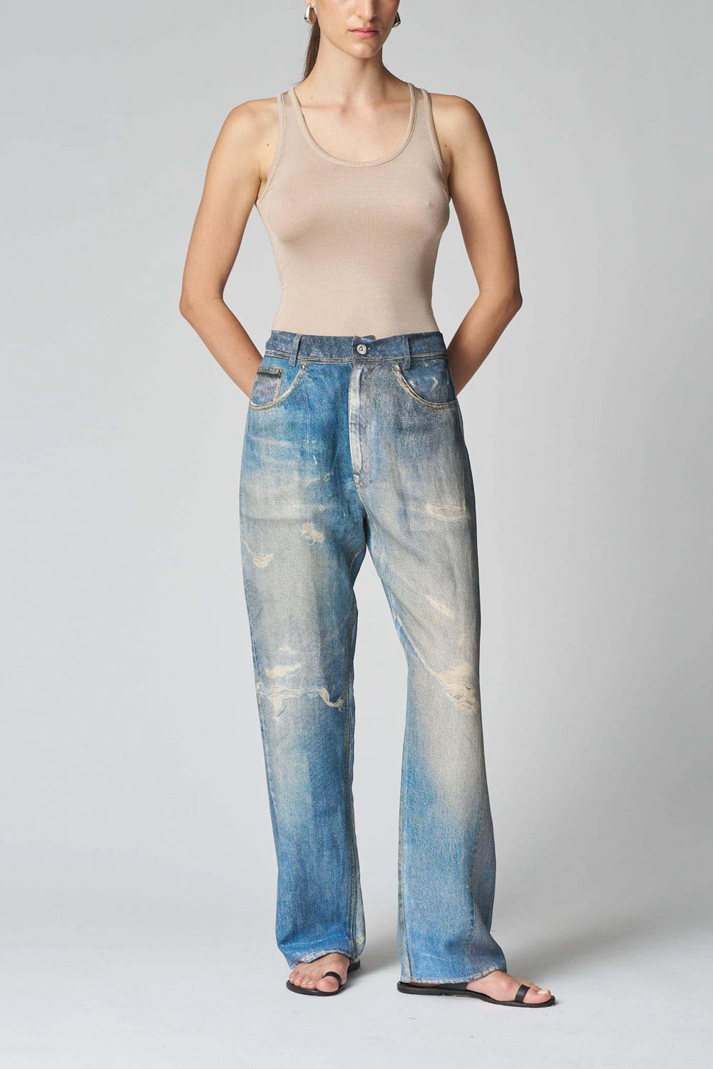 JUCCA Pantalone in viscosa e lino effetto denim