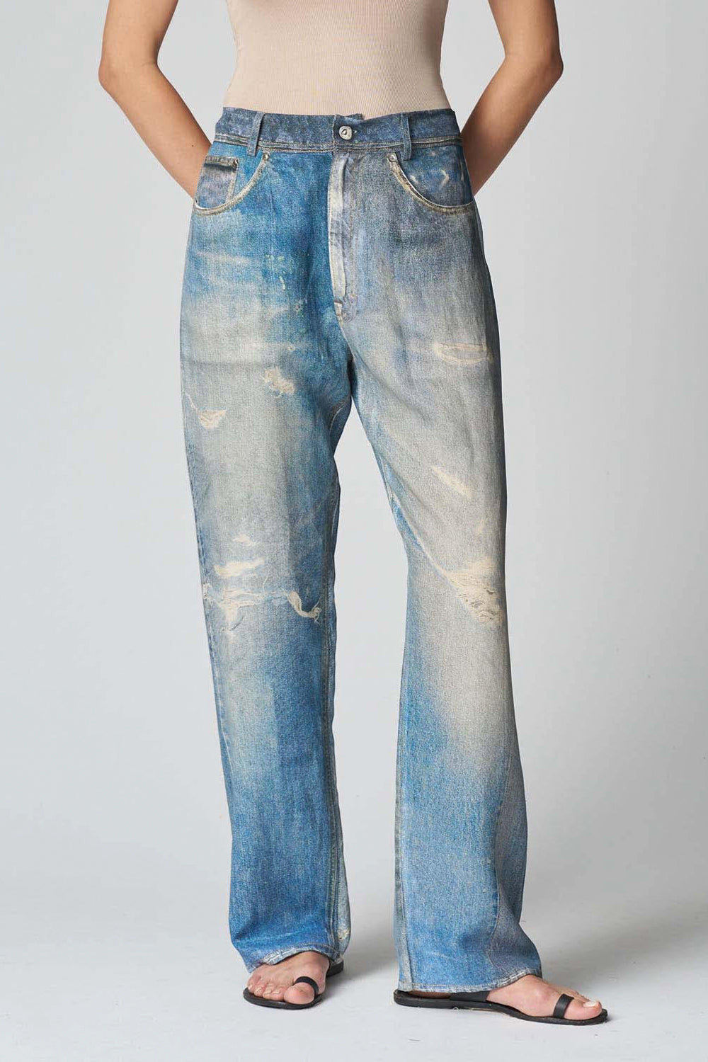 JUCCA Pantalone in viscosa e lino effetto denim