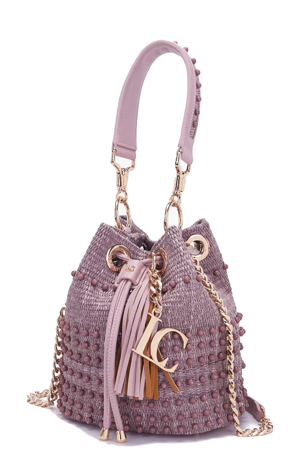 LA CARRIE Secchiello Malibu in rafia con perle Uncategorized LA CARRIE