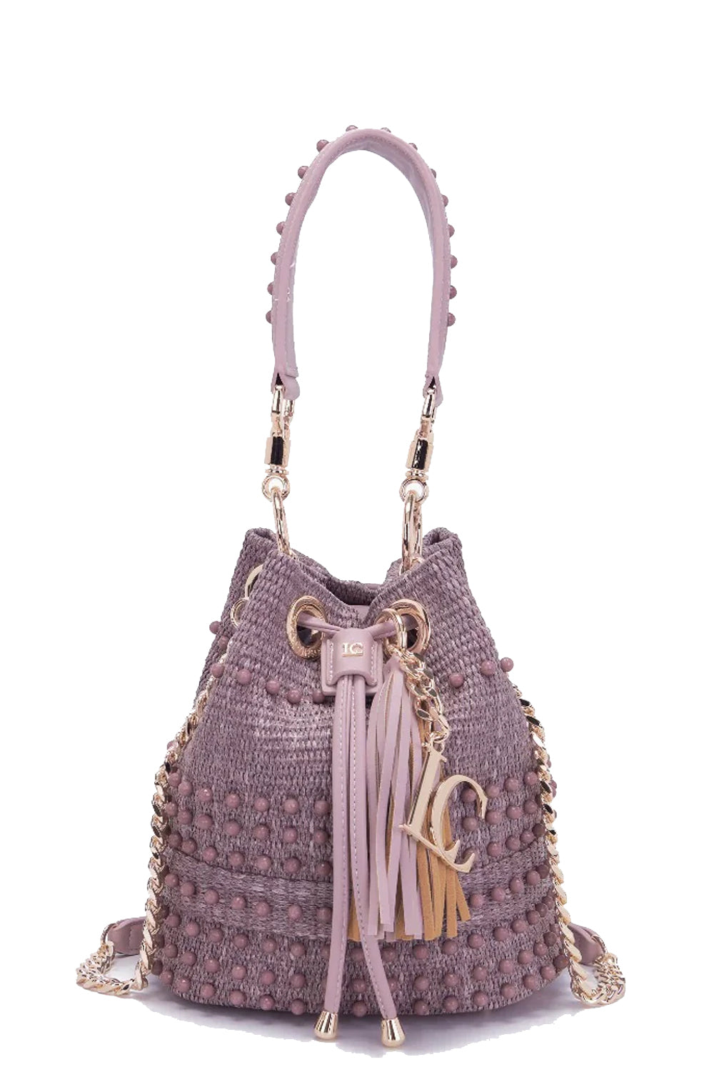 LA CARRIE Secchiello Malibu in rafia con perle Uncategorized LA CARRIE