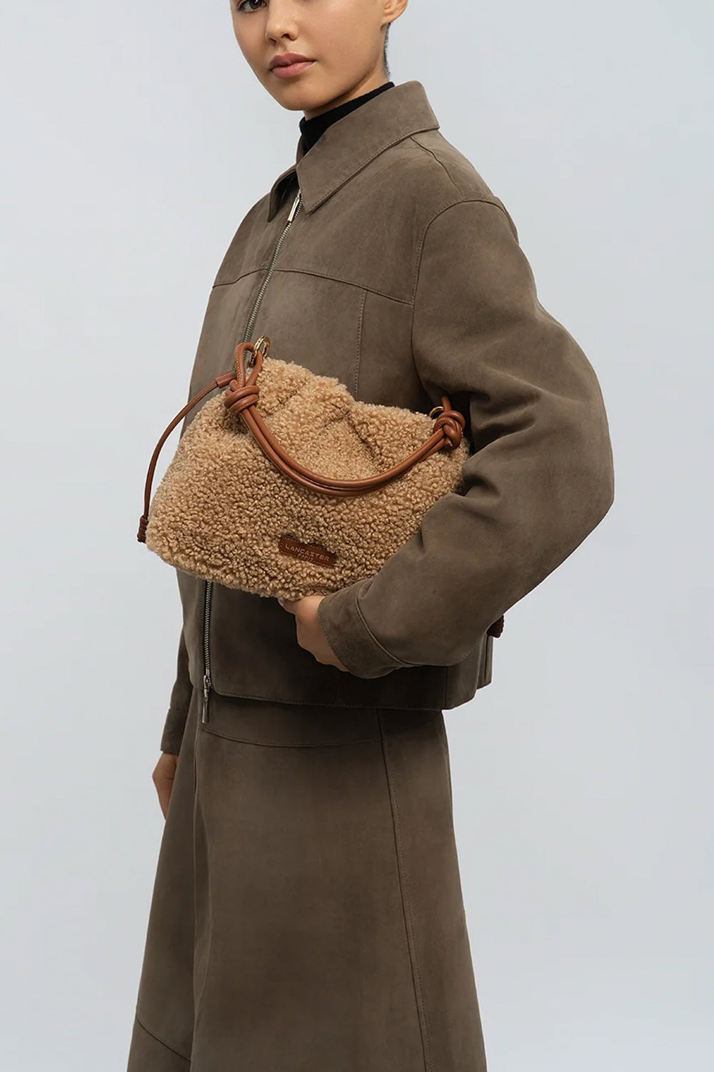 LANCASTER Borsa secchiello effetto teddy
