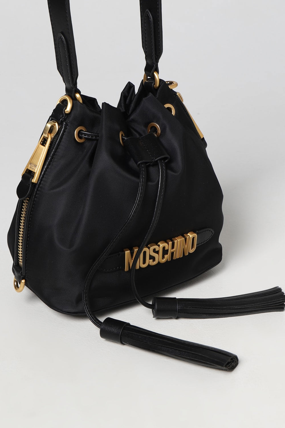 MOSCHINO Secchiello in nylon con lettering oro