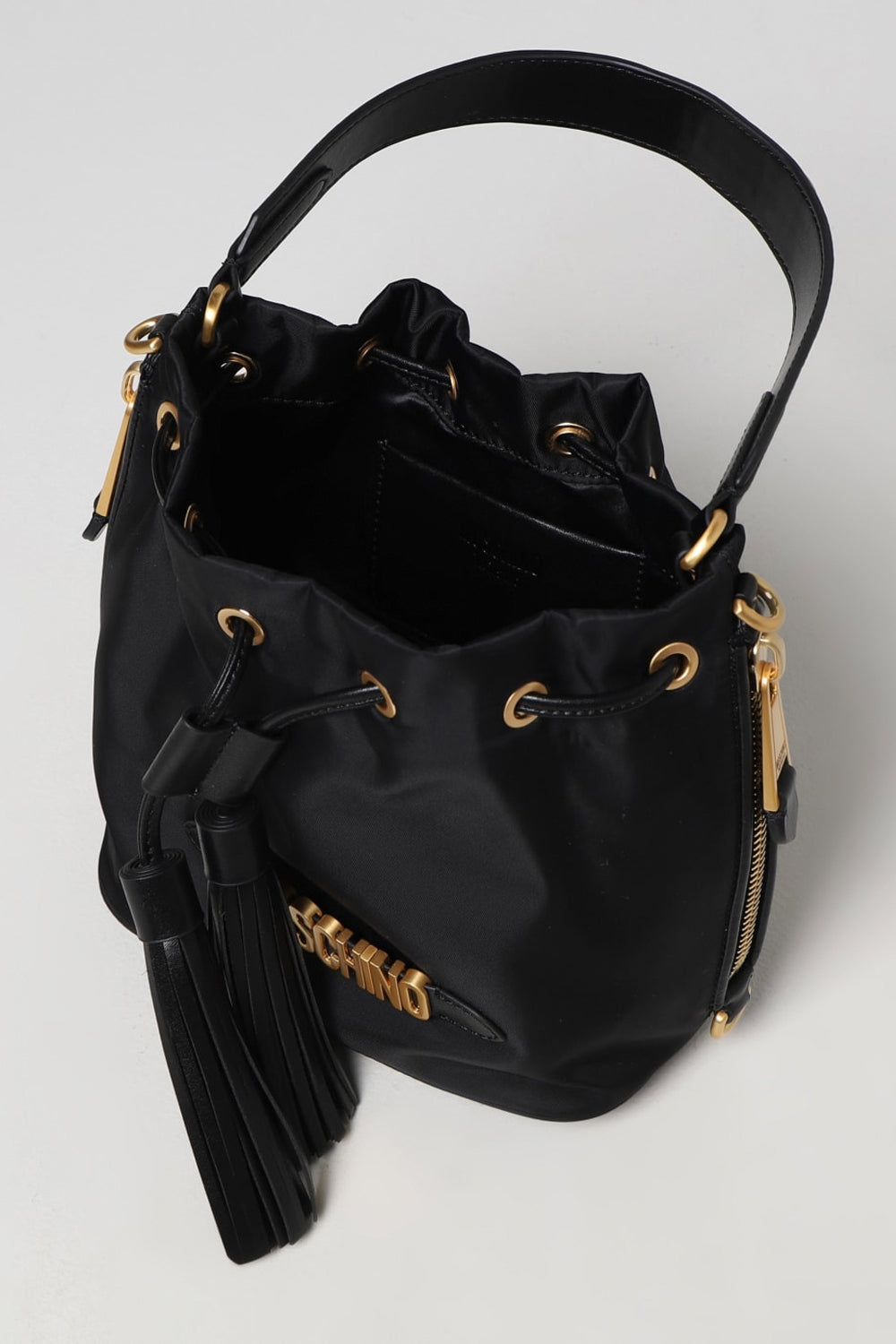 MOSCHINO Secchiello in nylon con lettering oro