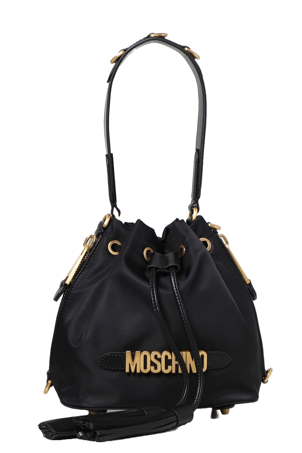 MOSCHINO Secchiello in nylon con lettering oro