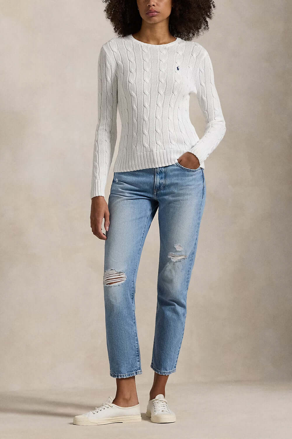 POLO RALPH LAUREN Maglia a girocollo in cotone a trecce