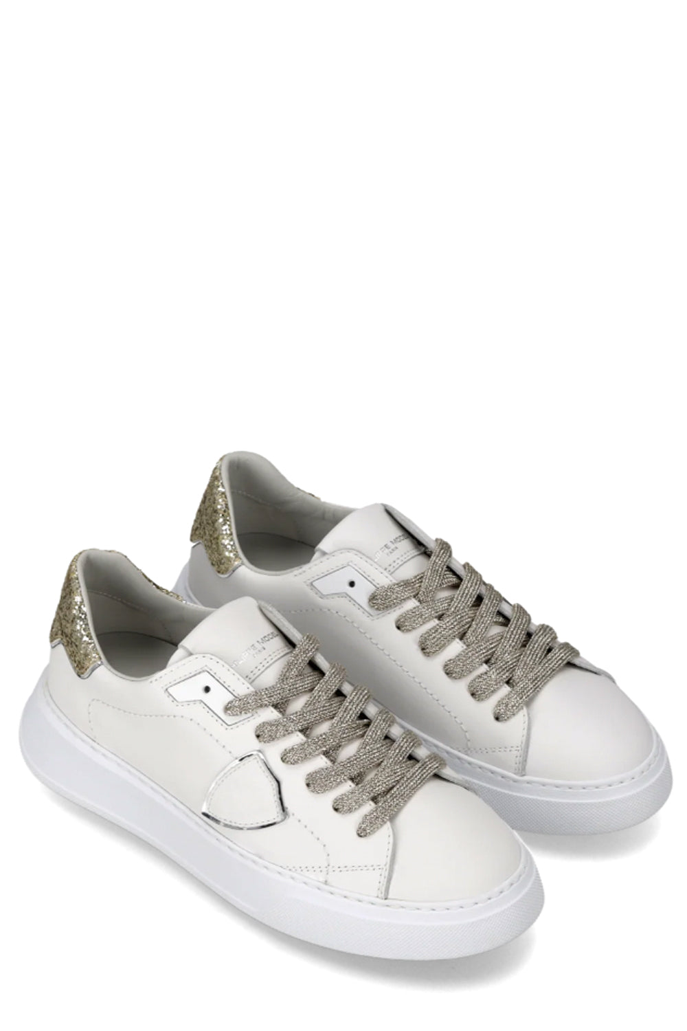 PHILIPPE MODEL Sneakers Temple con Spoiler Glitterato Bianco Oro