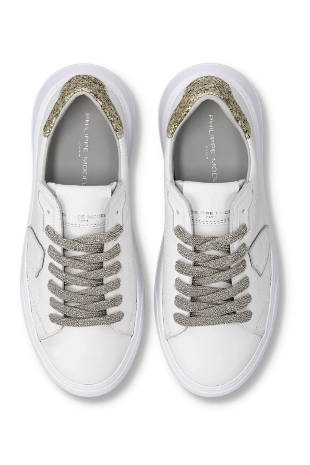 PHILIPPE MODEL Sneakers Temple con Spoiler Glitterato Bianco Oro
