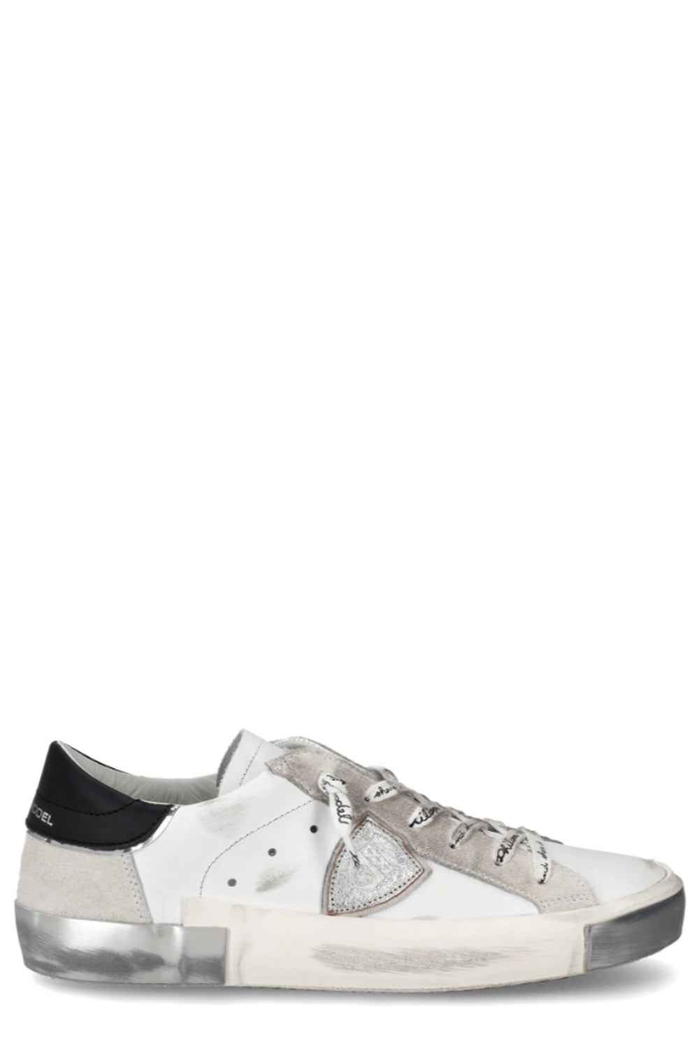 PHILIPPE MODEL Sneakers basse Prsx Donna in pelle con sporcature Argento