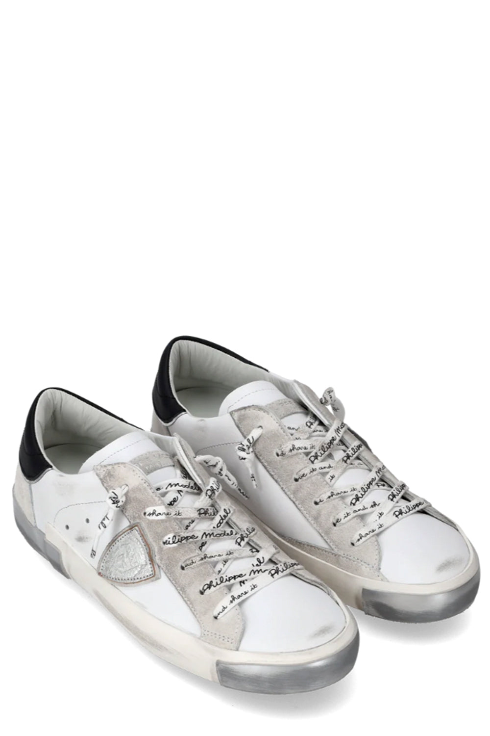 PHILIPPE MODEL Sneakers basse Prsx Donna in pelle con sporcature Argento
