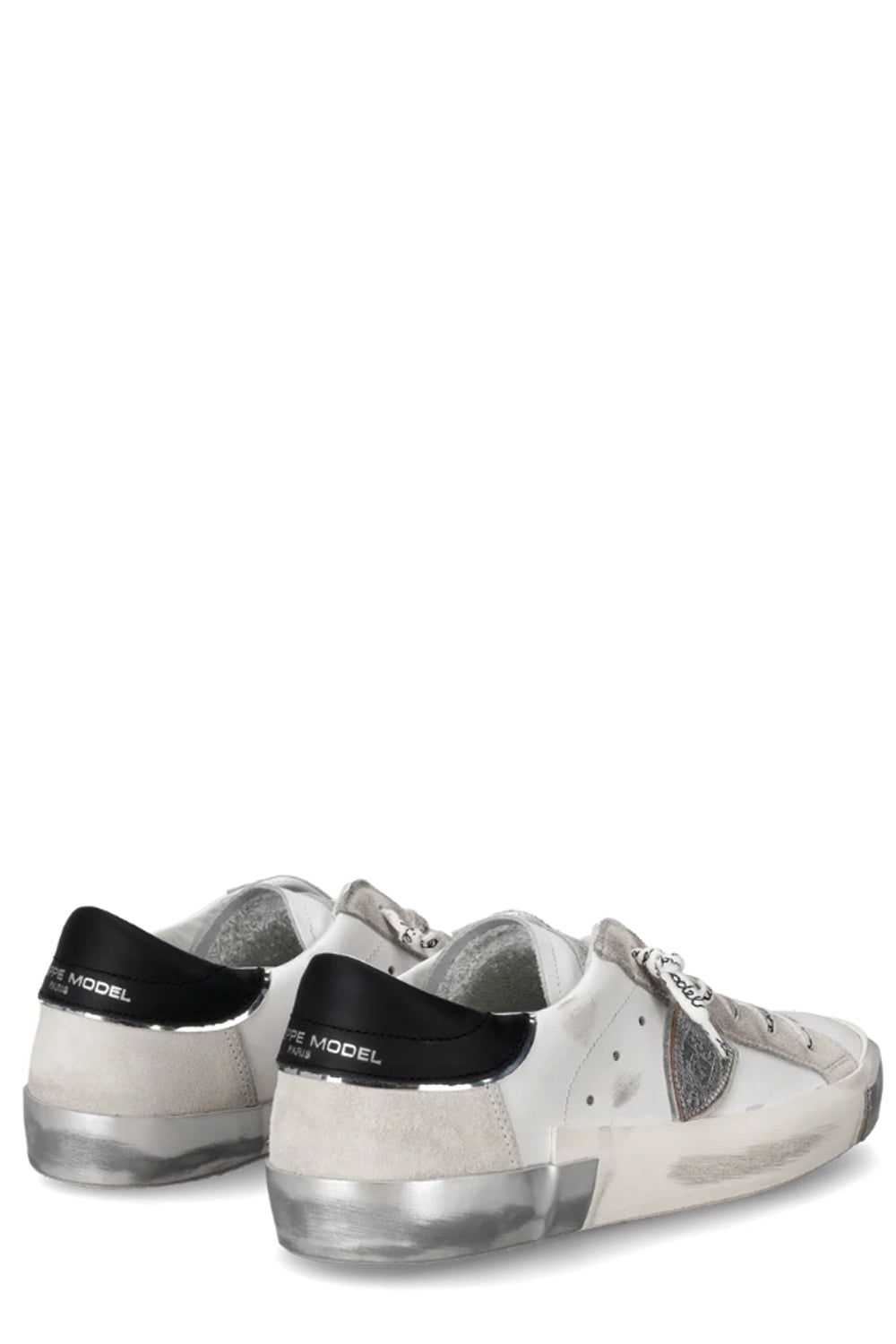 PHILIPPE MODEL Sneakers basse Prsx Donna in pelle con sporcature Argento