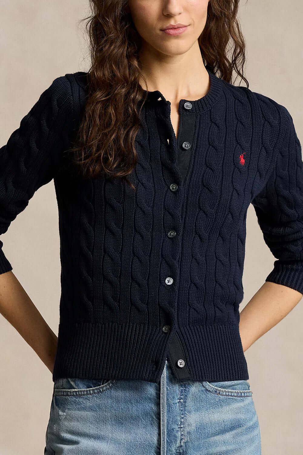 POLO RALPH LAUREN Cardigan a girocollo in cotone a trecce Uncategorized POLO RALPH LAUREN