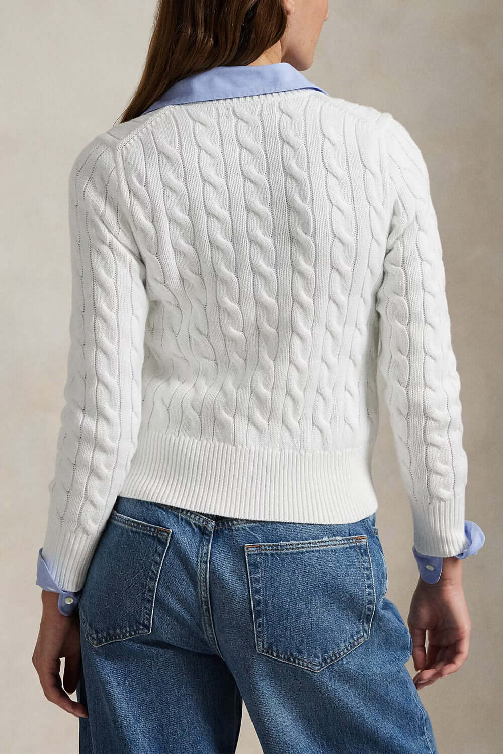 POLO RALPH LAUREN Cardigan a girocollo in cotone a trecce