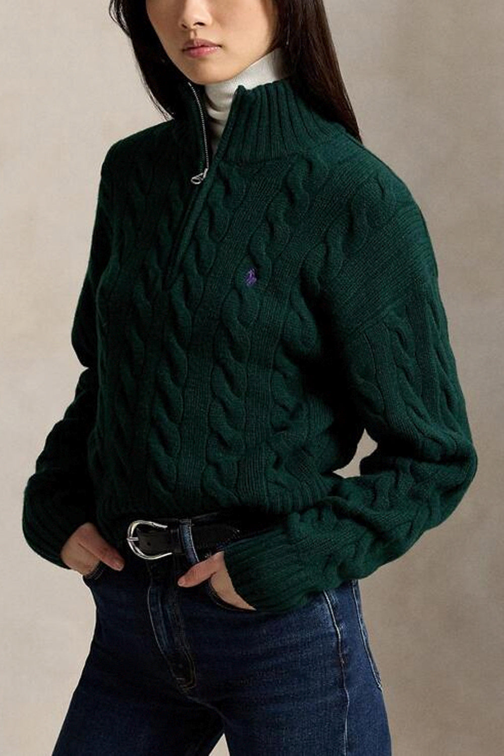 POLO RALPH LAUREN Maglia mezza zip a trecce