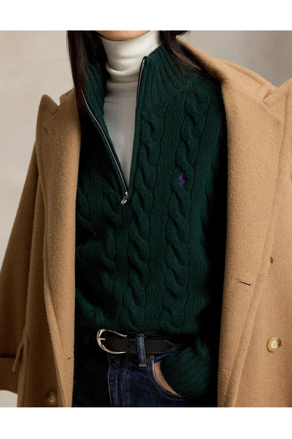 POLO RALPH LAUREN Maglia mezza zip a trecce