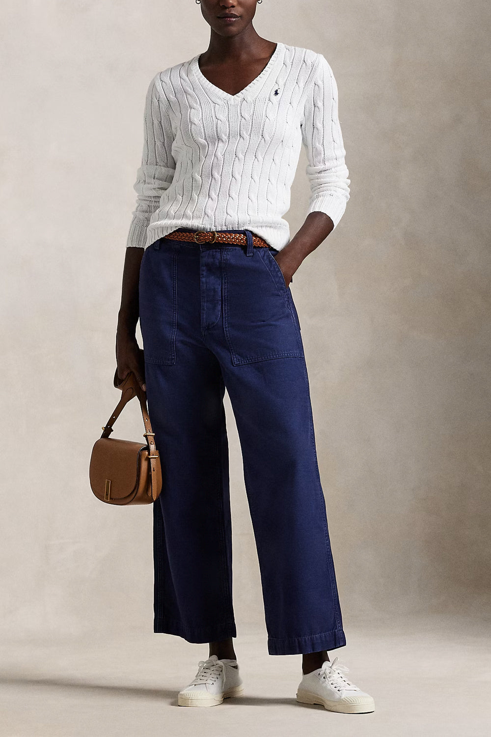 POLO RALPH LAUREN Maglia in cotone a trecce con scollo a V