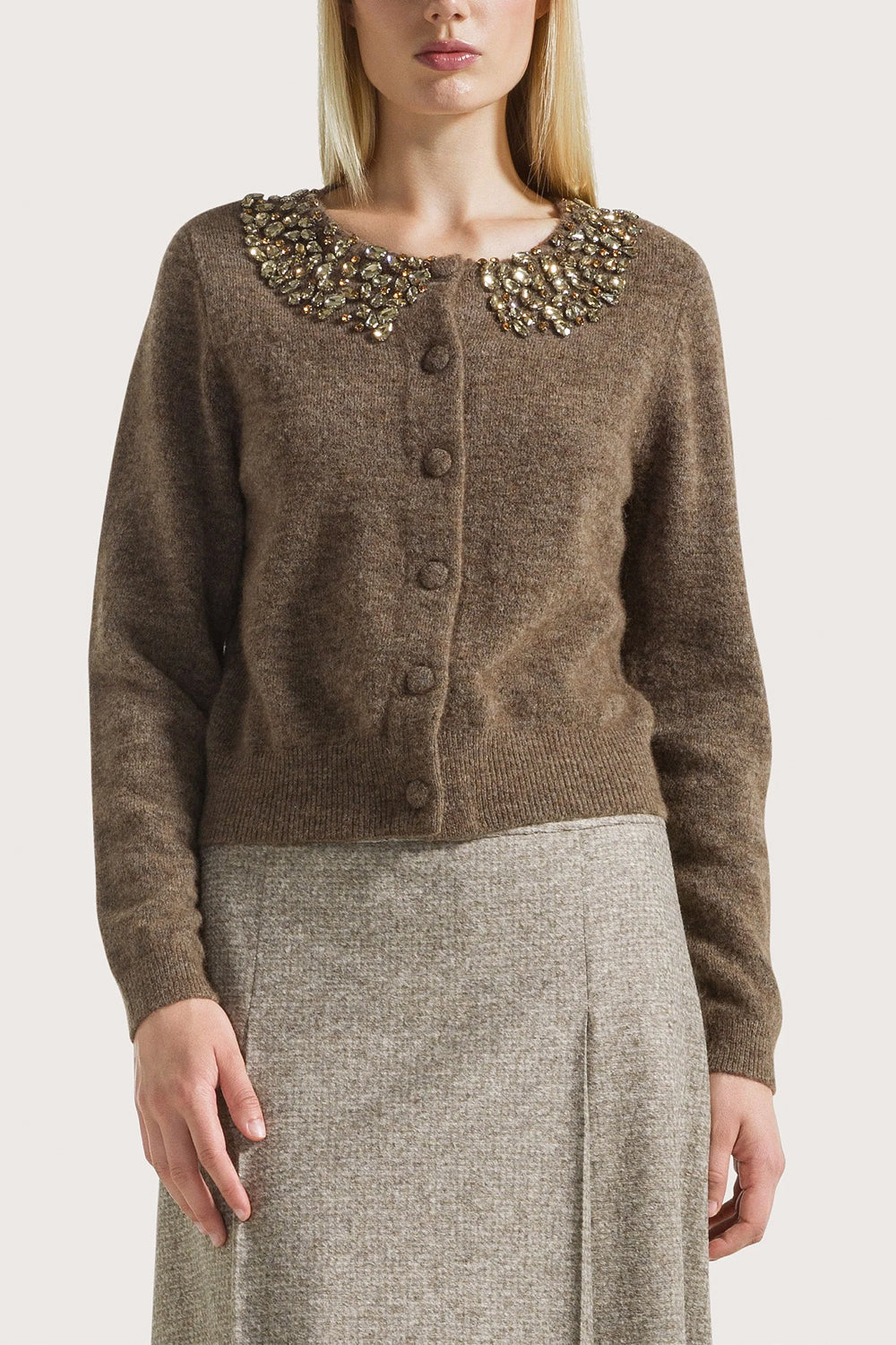 SEVENTY Cardigan misto lana con applicazioni gioiello