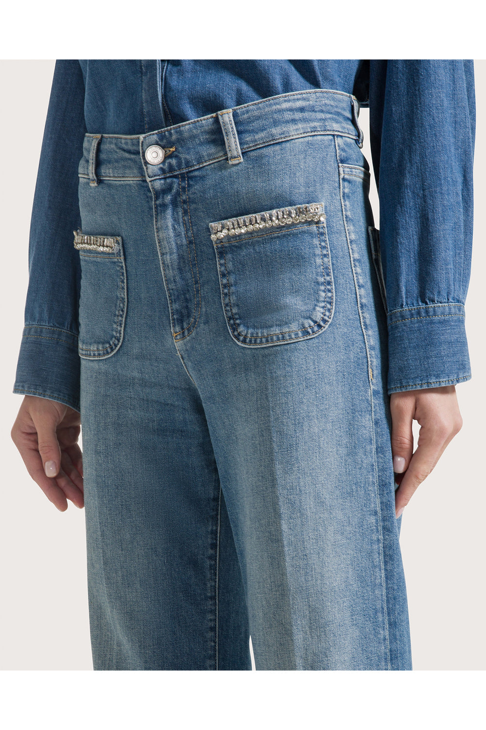 SEVENTY Jeans vita alta con dettaglio pietre