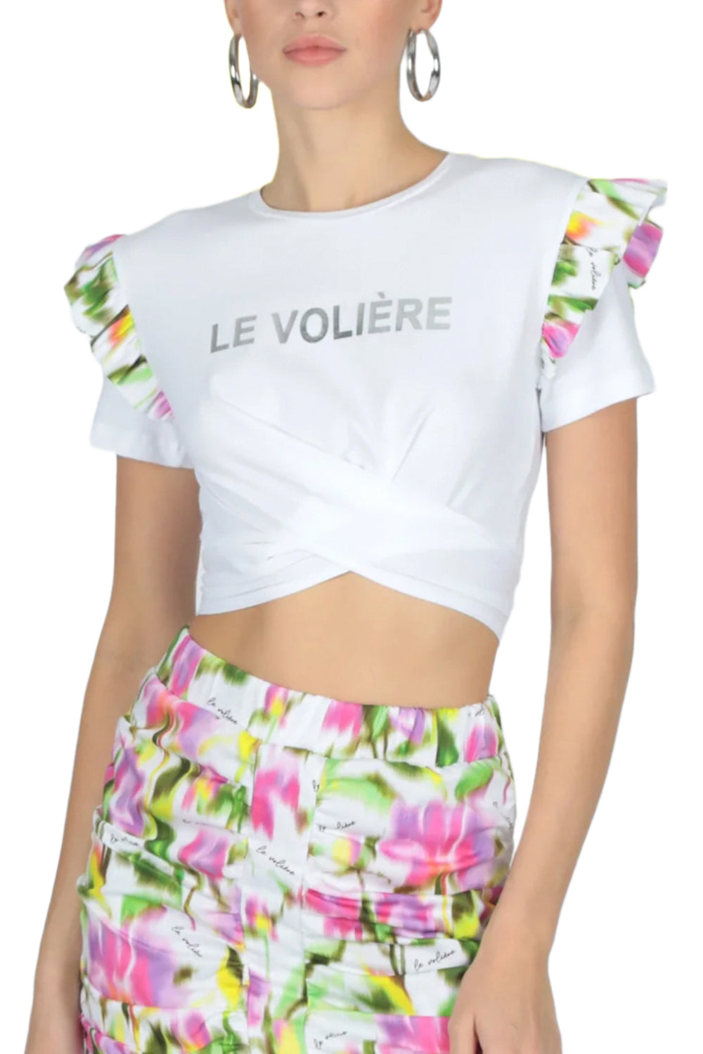 LE VOLIRE Tshirt crop con lacci