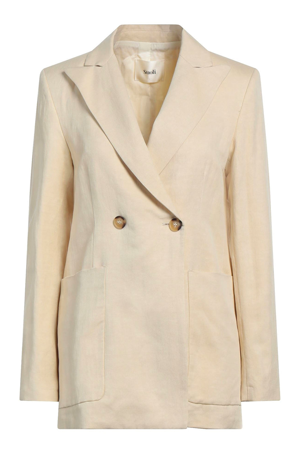 SUOLI Tailleur: Giacca Doppio Petto in Cotone e Lino Beige