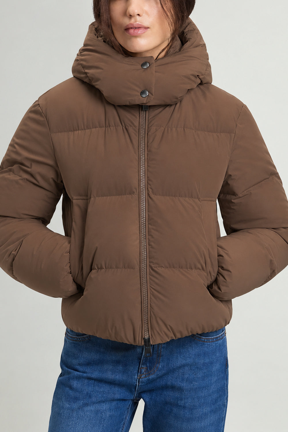 WOOLRICH Piumino Madison in nylon elasticizzato con cappuccio rimovibile