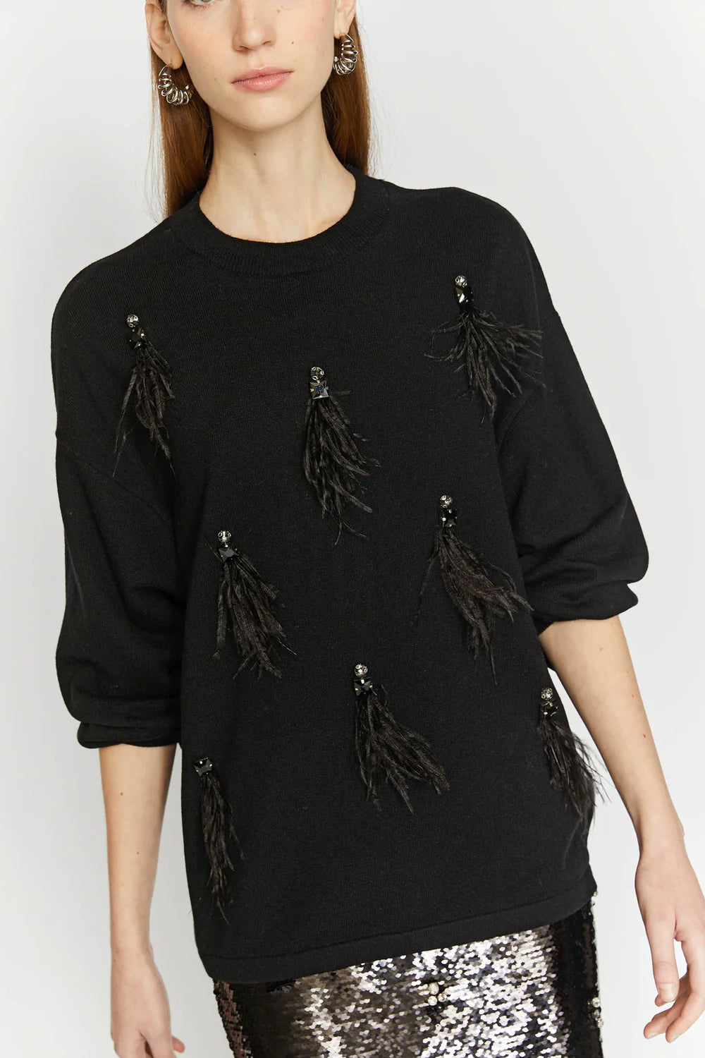 ISABELLE BLANCHE Maglia con pietre e piume