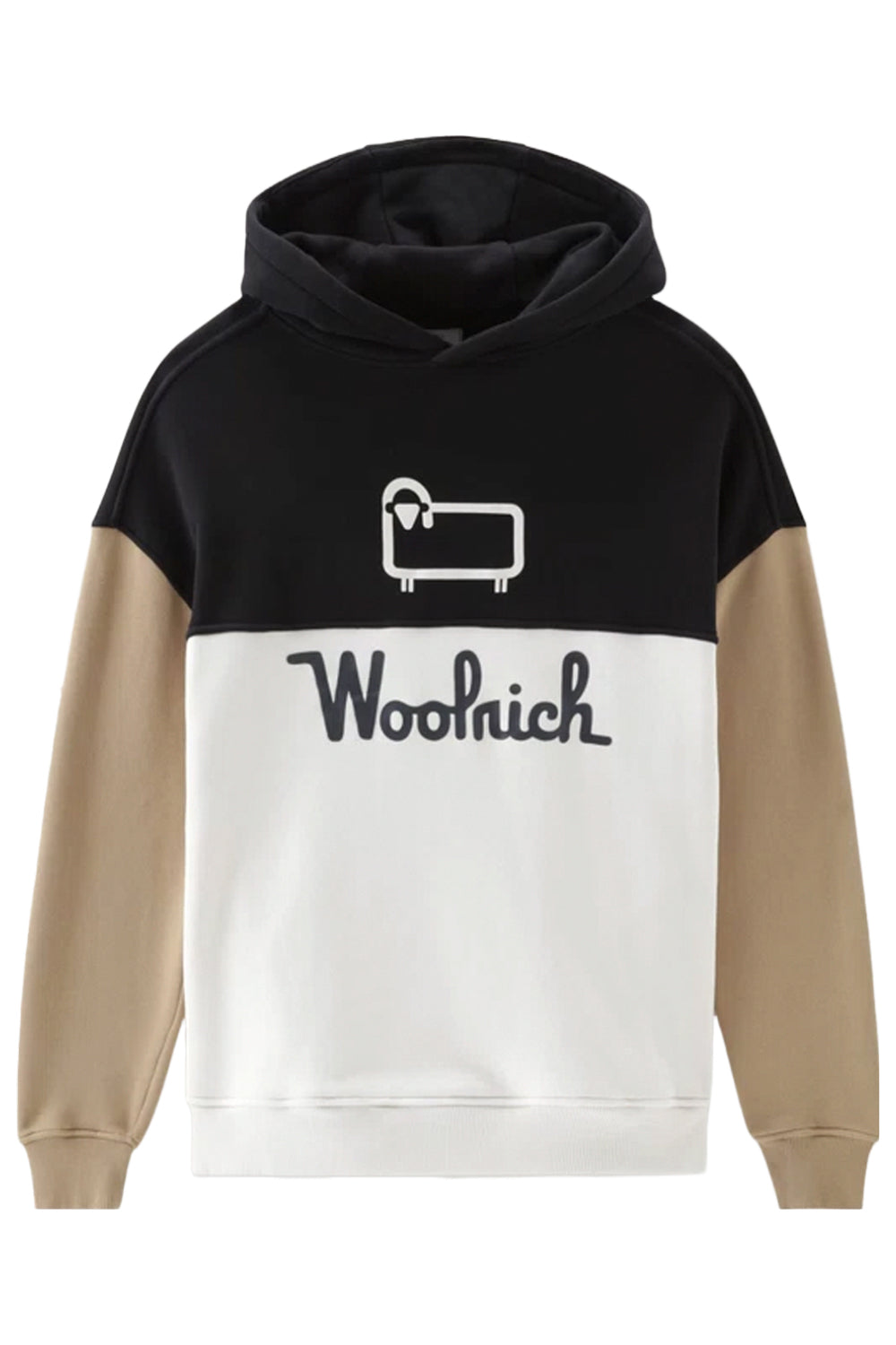 WOOLRICH Felpa Color Block Cappuccio Logo Stampato