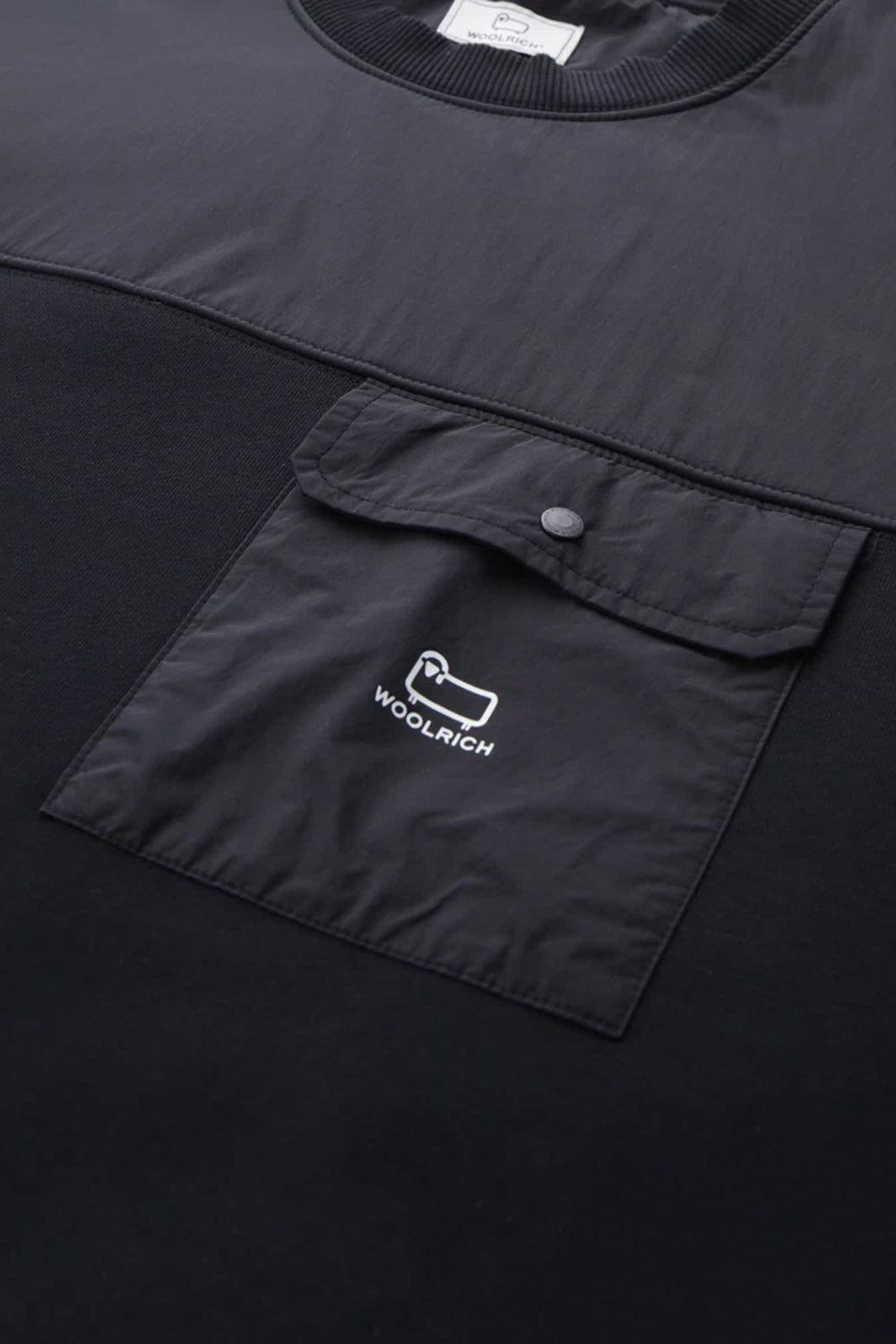 WOOLRICH Felpa a Girocollo in Cotone Organico e Nylon Taslan