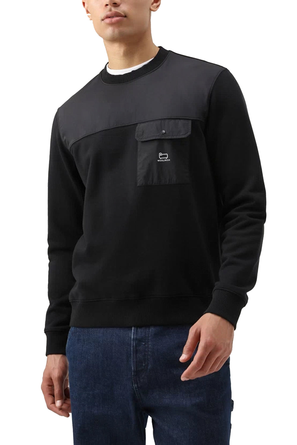 WOOLRICH Felpa a Girocollo in Cotone Organico e Nylon Taslan