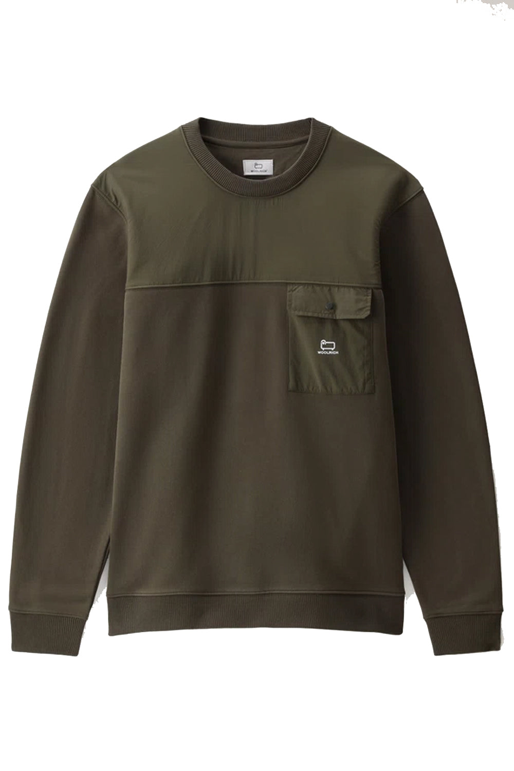 WOOLRICH Felpa a girocollo in cotone organico e nylon Taslan