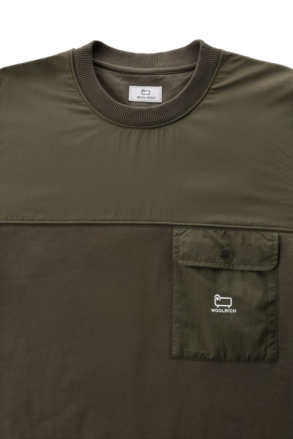 WOOLRICH Felpa a girocollo in cotone organico e nylon Taslan