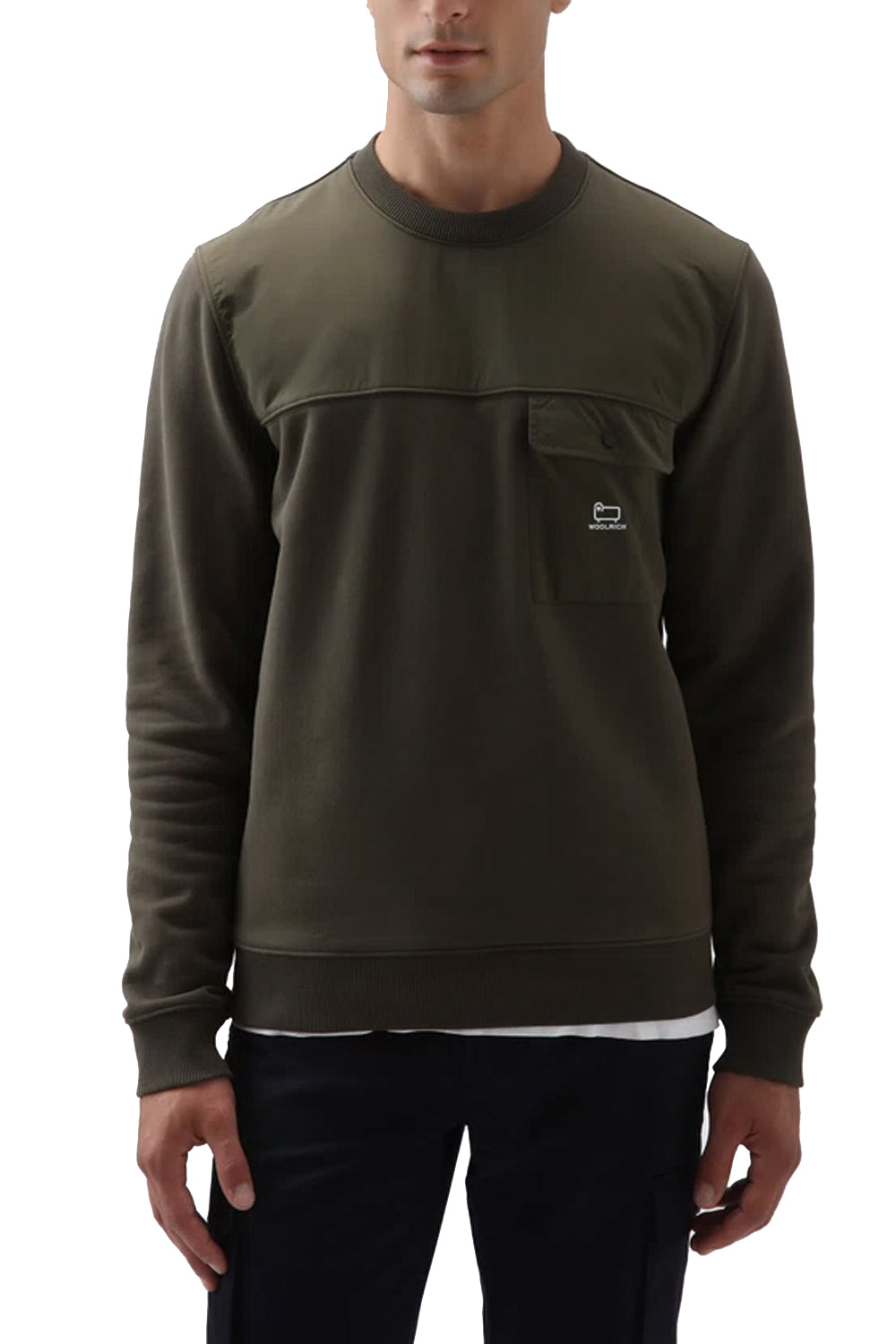 WOOLRICH Felpa a girocollo in cotone organico e nylon Taslan