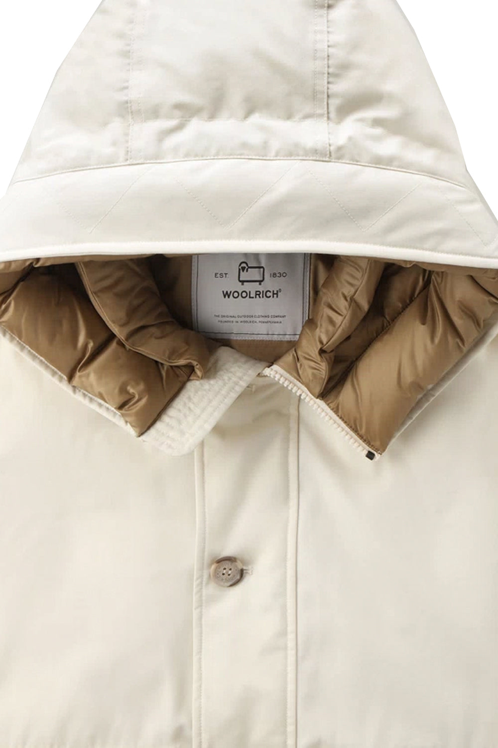 WOOLRICH Giacca Corta Byrd: Imbottita con Cappuccio in Crema