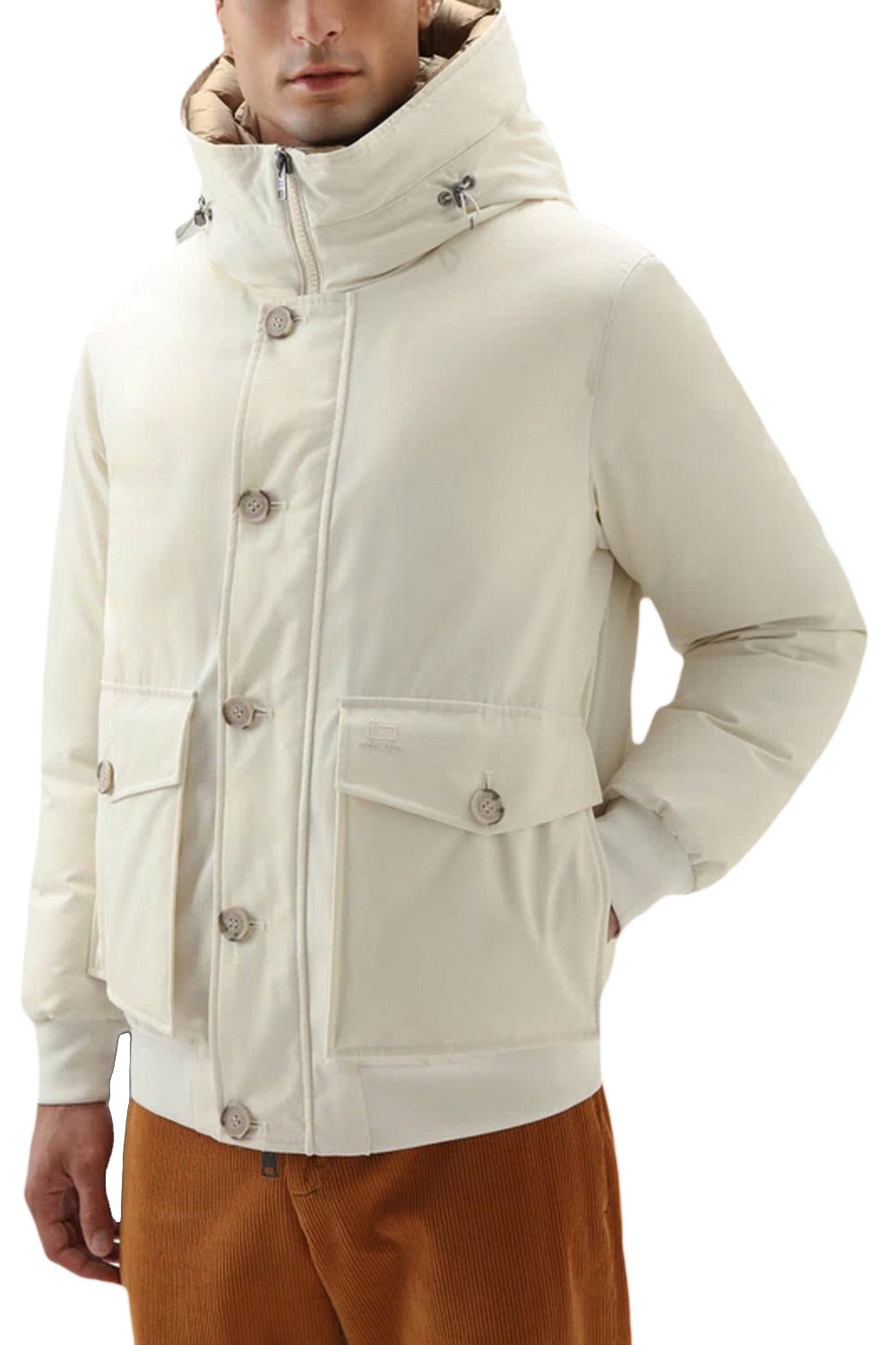 WOOLRICH Giacca Corta Byrd: Imbottita con Cappuccio in Crema