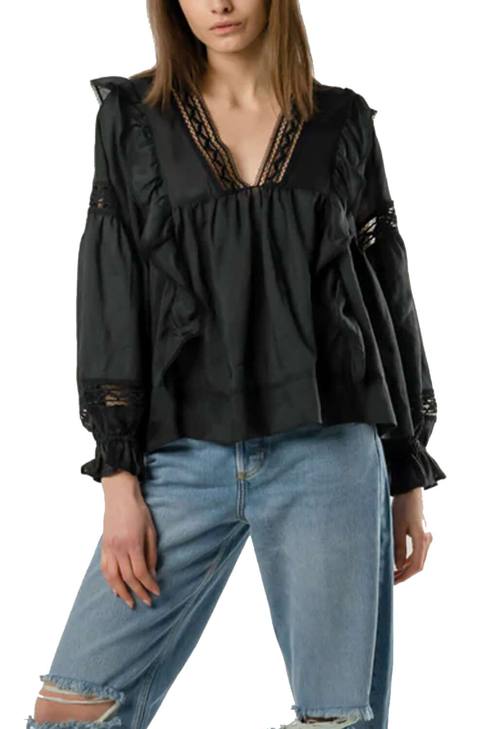 Blusa in lino con ricami e volant - ISABELLE BLANCHE Camicia ISABELLE BLANCHE   