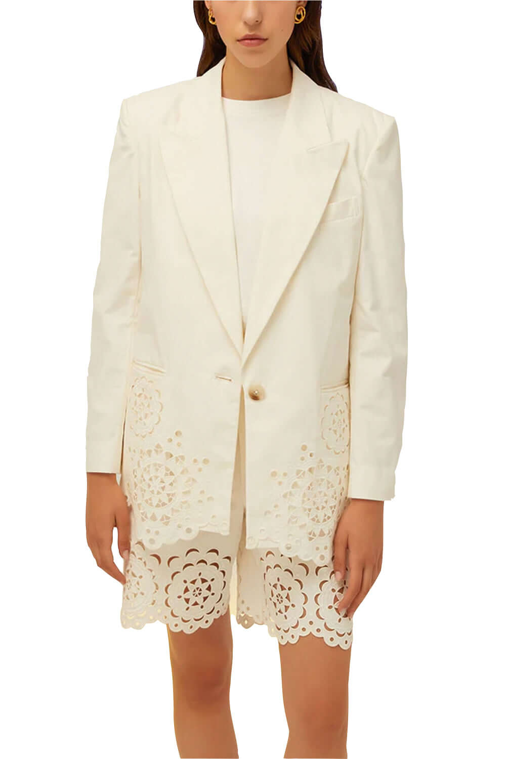 Blazer in cotone con ricamo sangallo - ISABELLE BLANCHE Giacca ISABELLE BLANCHE   