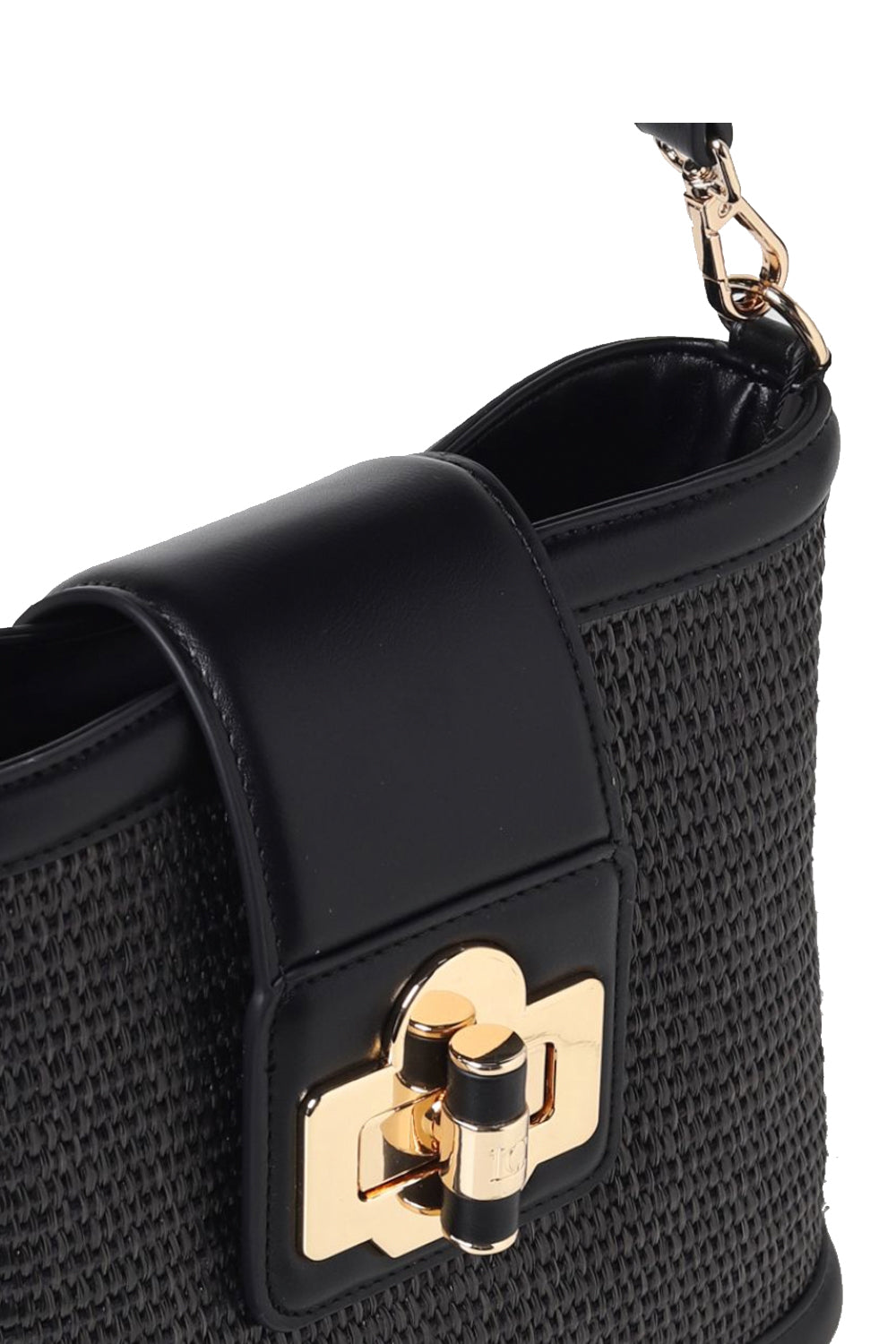 LA CARRIE Borsa secchiello in rafia e pelle