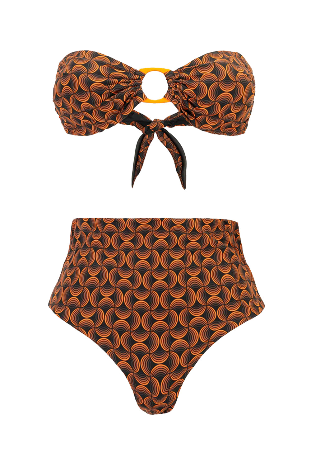 Bikini Femme Haute Taille Nysidae Beachwear - Orange Satiné, Strass, Rembourrage Amovible