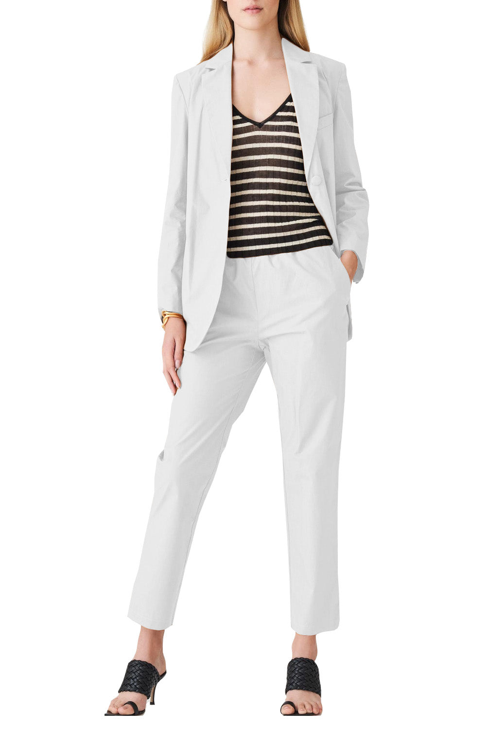 Tailleur in Cotone SUOLI: Giacca Bianca a Un Bottone e Pantaloni Elasticizzati