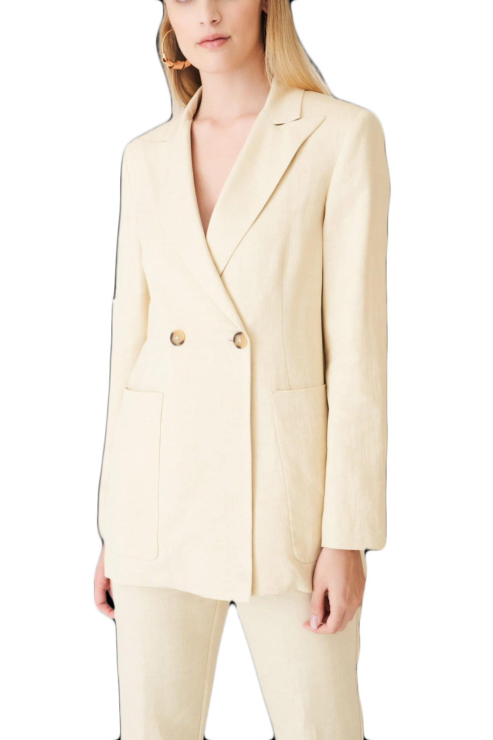 SUOLI Tailleur: Giacca Doppio Petto in Cotone e Lino Beige