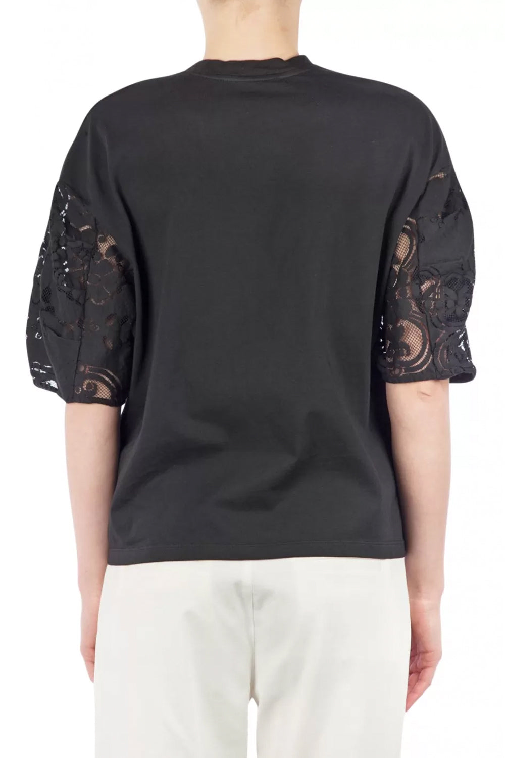 T-shirt in Cotone con Maniche in Pizzo - SUOLI